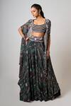 Buy_Nupur Kanoi_Black Crepe, Georgette Beads, Sequins Round Abstract Print Lehenga Set With Cape _at_Aza_Fashions