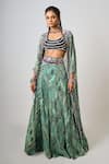 Shop_Nupur Kanoi_Green Crepe Hand Embroidered Abstract Print Lehenga Set With Kaftan Jacket _Online_at_Aza_Fashions