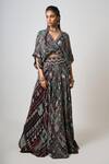 Buy_Nupur Kanoi_Black Crepe Sequins, Embroidery, Beads Printed Kaftan Sleeve Top And Lehenga Set _at_Aza_Fashions