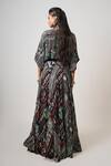 Shop_Nupur Kanoi_Black Crepe Sequins, Embroidery, Beads Printed Kaftan Sleeve Top And Lehenga Set _at_Aza_Fashions
