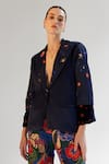 Buy_NOIB_Blue Corduroy Printed Garden Of Eden Notched Collar Dua Blazer _at_Aza_Fashions