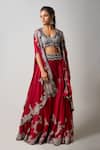 Buy_Nupur Kanoi_Red Georgette, Silk, Crepe Sequins, Ethnic Ambrosia Embroidered Cape Lehenga Set _at_Aza_Fashions