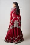 Shop_Nupur Kanoi_Red Georgette, Silk, Crepe Sequins, Ethnic Ambrosia Embroidered Cape Lehenga Set _at_Aza_Fashions