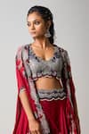 Nupur Kanoi_Red Georgette, Silk, Crepe Sequins, Ethnic Ambrosia Embroidered Cape Lehenga Set _Online_at_Aza_Fashions