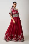 Buy_Nupur Kanoi_Red Silk, Crepe Sequins, Beads One Bloom Crest Vine Embroidered Top With Lehenga _at_Aza_Fashions