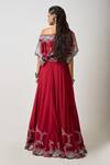 Shop_Nupur Kanoi_Red Silk, Crepe Sequins, Beads One Bloom Crest Vine Embroidered Top With Lehenga _at_Aza_Fashions