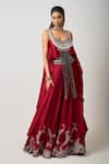 Buy_Nupur Kanoi_Red Silk Embroidery Sequin Scoop Florence Asymmetric Singlet Top With Lehenga _at_Aza_Fashions