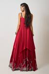 Shop_Nupur Kanoi_Red Silk Embroidery Sequin Scoop Florence Asymmetric Singlet Top With Lehenga _at_Aza_Fashions