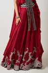 Nupur Kanoi_Red Silk Embroidery Sequin Scoop Florence Asymmetric Singlet Top With Lehenga _Online_at_Aza_Fashions
