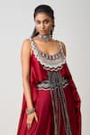 Buy_Nupur Kanoi_Red Silk Embroidery Sequin Scoop Florence Asymmetric Singlet Top With Lehenga _Online_at_Aza_Fashions