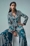 Shop Nupur Kanoi Blue Silk, Crepe Sequins, Embroidery, Persian Bloom Peplum Jacket With Gharara Online at Aza Fashions Shop_Nupur Kanoi_Blue Silk, Crepe Sequins, Embroidery, Persian Bloom Peplum Jacket With Gharara _Online_at_Aza_Fashions