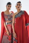 Shop_Nupur Kanoi_Orange Crepe, Satin Sequins, Embellished Asymmetric Layered Cape With Gharara _at_Aza_Fashions