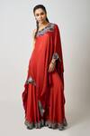 Buy_Nupur Kanoi_Orange Crepe, Satin Sequins Embellished Layered Asymmetric Cape With Gharara _at_Aza_Fashions