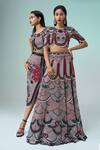 Shop_Nupur Kanoi_Burgundy Crepe, Georgette Sequins, 3d Flower Embellished Top With Slit Skirt _Online_at_Aza_Fashions