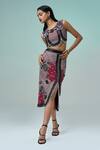 Nupur Kanoi_Burgundy Crepe, Georgette Sequins, 3d Flower Embellished Top With Slit Skirt _at_Aza_Fashions