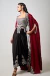 Buy_Nupur Kanoi_Burgundy Crepe Embroidered Sequin Corset Embellished Slit Cape Draped Skirt Set _Online_at_Aza_Fashions