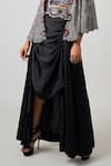 Buy_Nupur Kanoi_Black Crepe Embroidered Sequin Bustier Kantha Cape Draped Skirt Set _Online_at_Aza_Fashions