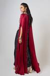 Shop_Nupur Kanoi_Burgundy Crepe Embroidered Sequin Top Floral Scallop Cape Draped Skirt Set _at_Aza_Fashions