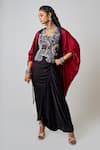 Buy_Nupur Kanoi_Burgundy Crepe Embroidered Sequin Top Scoop Solid Cape Set With Tribal _at_Aza_Fashions