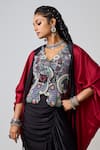 Nupur Kanoi_Burgundy Crepe Embroidered Sequin Top Scoop Solid Cape Set With Tribal _Online_at_Aza_Fashions