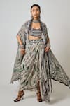 Buy_Nupur Kanoi_Off White Crepe Embroidered Sequin Tribal Embellished Cape Cowl Skirt Set _at_Aza_Fashions