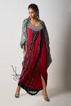 Buy_Nupur Kanoi_Burgundy Crepe Print Abstract Jacket Hand Embroidered Dress With Gathered Kite _at_Aza_Fashions