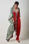 Buy_Nupur Kanoi_Red Crepe Print Abstract Jacket Open Neck Kite With Draped Jumpsuit _at_Aza_Fashions