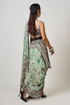 Shop_Nupur Kanoi_Green Crepe Print Abstract Pre-draped Cowl Saree With Stripe Embroidered Blouse _at_Aza_Fashions