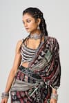 Buy_Nupur Kanoi_Black Crepe Print Abstract Scoop Neck Pre-draped Drawstring Saree With Blouse _Online_at_Aza_Fashions