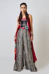 Nupur Kanoi_Red Crepe Print Kantha Square Neck Tie-dye Singlet Top With Pant _Online_at_Aza_Fashions