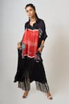 Buy_Nupur Kanoi_Black Crepe Print Stripe Collared Neck Hand Embroidered Long Shirt With Pyjama _at_Aza_Fashions