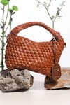 Buy_WAGON HORSE_Brown Metallic Basket Weave Bag _at_Aza_Fashions