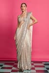 Buy_Priyanka Jain_Gold Georgette Embroidered Sequin Sweetheart Pre-draped Saree With Blouse _at_Aza_Fashions