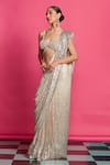 Shop_Priyanka Jain_Gold Georgette Embroidered Sequin Sweetheart Pre-draped Saree With Blouse _Online_at_Aza_Fashions