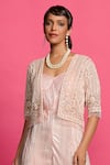 Priyanka Jain_Peach Crinkle Embroidered Sequin Shimmer Jumpsuit With An Crop Jacket _Online_at_Aza_Fashions