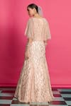 Priyanka Jain_Peach Georgette Embroidered Sequin Plunge-v Shimmer Gown _Online_at_Aza_Fashions