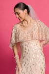 Shop_Priyanka Jain_Peach Georgette Embroidered Sequin Plunge-v Shimmer Gown _at_Aza_Fashions