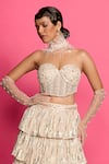 Priyanka Jain_Pink Georgette Embroidered Sequin Sweetheart Shimmer Tiered Lehenga With Corset _Online_at_Aza_Fashions