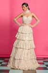 Buy_Priyanka Jain_Pink Georgette Embroidered Sequin Sweetheart Shimmer Tiered Lehenga With Corset _Online_at_Aza_Fashions