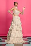 Priyanka Jain_Pink Georgette Embroidered Sequin Sweetheart Shimmer Tiered Lehenga With Corset _at_Aza_Fashions