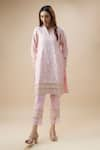 Buy_Monk & Mei_Pink Silk Woven Floral V Neck Kurta And Pant Set _at_Aza_Fashions