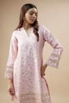 Monk & Mei_Pink Silk Woven Floral V Neck Kurta And Pant Set _Online_at_Aza_Fashions