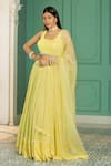 Buy_Monk & Mei_Yellow Georgette Woven Geometric Round Abstract Pleated Lehenga Set _at_Aza_Fashions