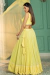 Shop_Monk & Mei_Yellow Georgette Woven Geometric Round Abstract Pleated Lehenga Set _Online_at_Aza_Fashions