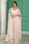 Buy_Monk & Mei_Pink Georgette Embellished Pearl Cape Open Sharara Set _at_Aza_Fashions