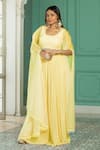 Buy_Monk & Mei_Yellow Georgette Embellished Pearl Cape Open Sharara Set _at_Aza_Fashions