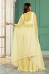 Shop_Monk & Mei_Yellow Georgette Embellished Pearl Cape Open Sharara Set _at_Aza_Fashions