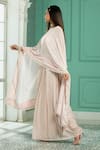 Shop_Monk & Mei_Pink Georgette Embroidery Thread Boat Neck Border Cape And Sharara Set _Online_at_Aza_Fashions