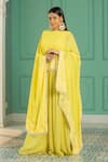 Buy_Monk & Mei_Yellow Georgette Embroidery Thread Boat Neck Sequin Border Cape And Sharara Set _at_Aza_Fashions