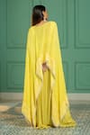 Shop_Monk & Mei_Yellow Georgette Embroidery Thread Boat Neck Sequin Border Cape And Sharara Set _at_Aza_Fashions